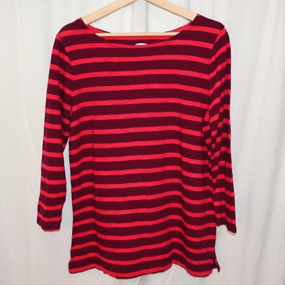 Old Navy T Shirt 3/4 Sleeve Size Large Red Pink Stiped - Picture 13 of 13